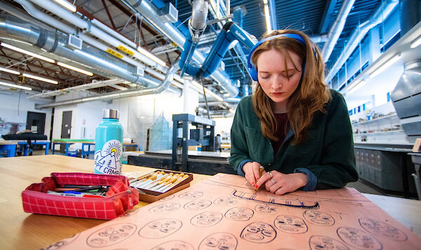 Student working in Wyeth Center Printmaking Studio
